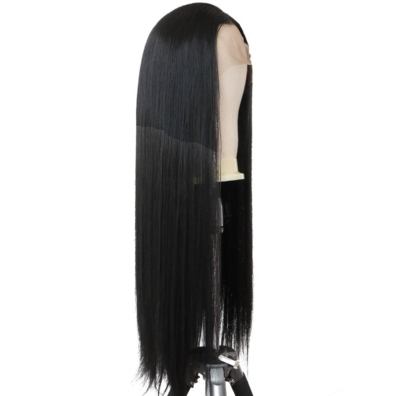 Hot Sale Ladies Front Lace Long Straight Chemical Fiber Wig Head Cover