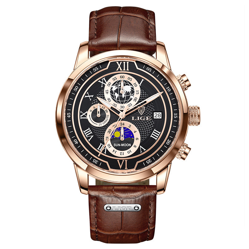 Men's Quartz Watch Moon Phase Function