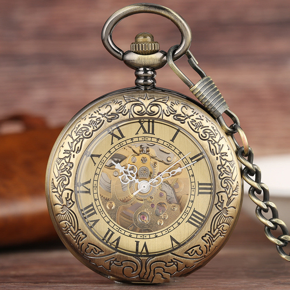 Flip Carved Automatic Engraving Mechanical Pocket Watch