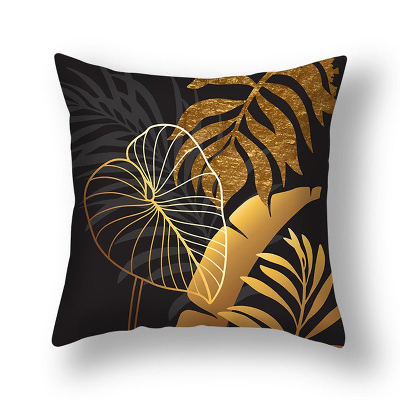 Green Gold Ginkgo Leaf Printed Pillow Cover