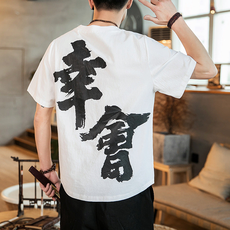 Cotton and linen printed t-shirt