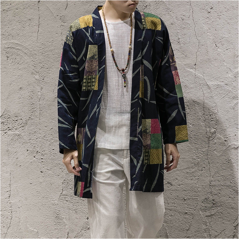 men's long section Korean version of the buckleless cloak jacket