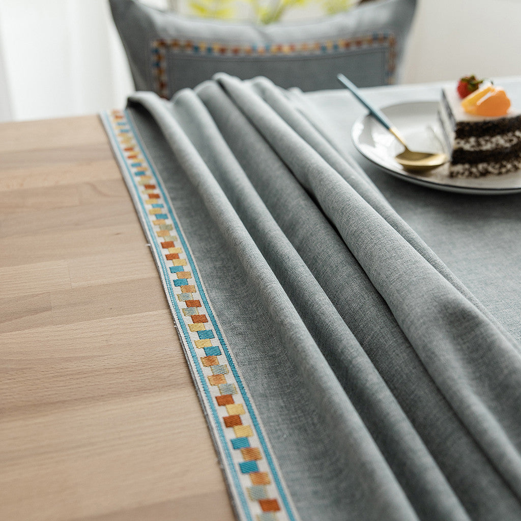 Solid Color Waterproof Table Cloth Imitation Cotton And Linen Embroidery Gray