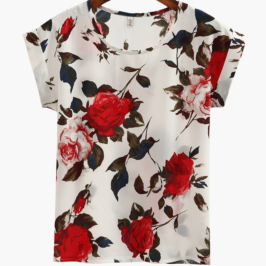 Women's Plus Size Printed Short-sleeved Chiffon Shirt T-shirt Top