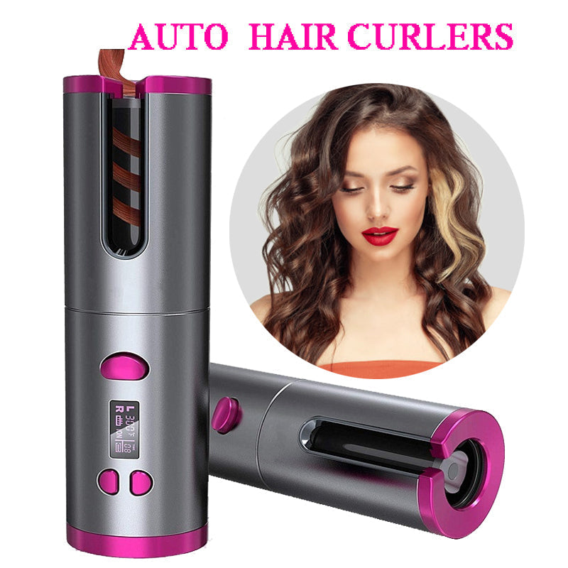 Automatic Hair Curler Curling Iron Wireless Ceramic USB Rechargeable With LED Digital Display