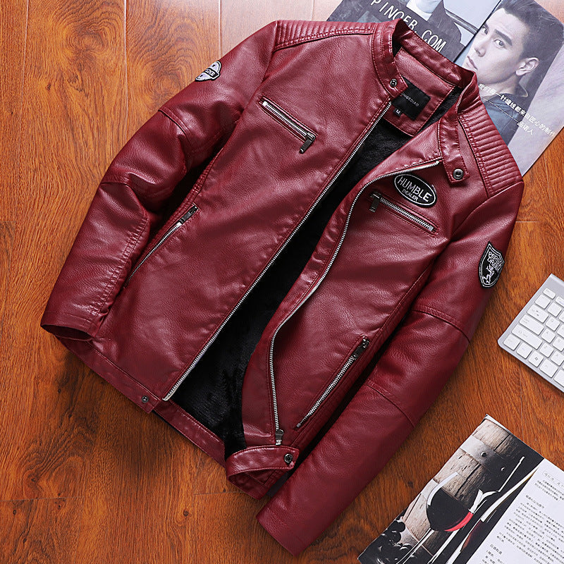 Add velvet anti - cold PU leather jacket