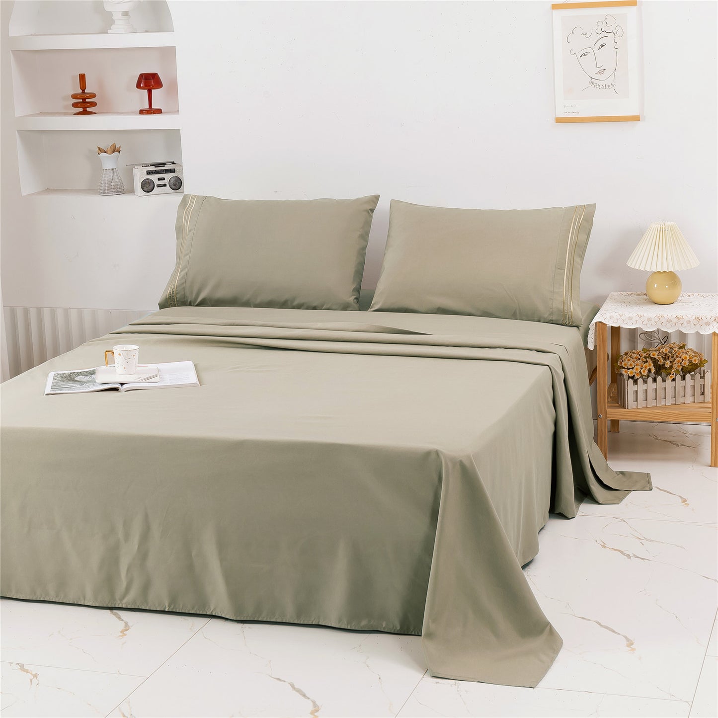 Four-piece Set Embroidered Solid Color Bed Goods