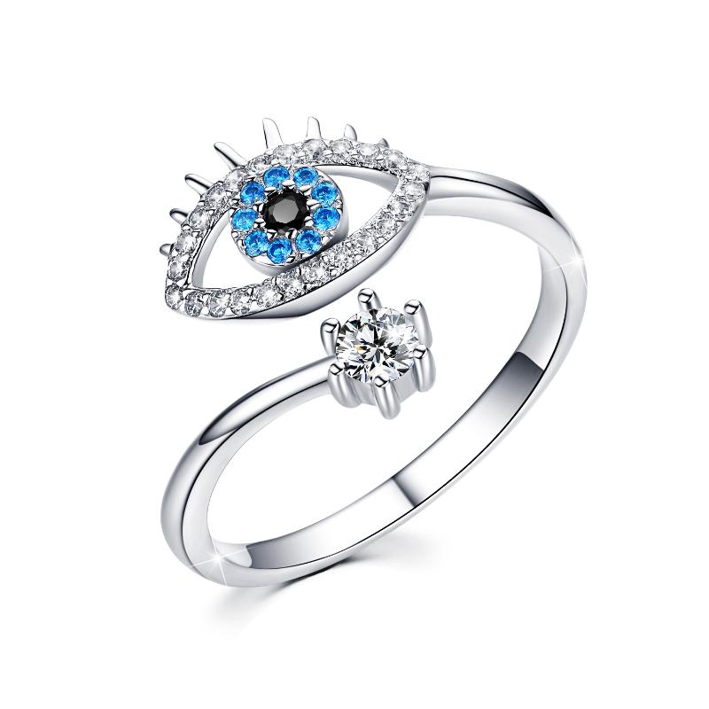 Evil Eye Ring S925 Sterling Silver Mom Gifts Silver/Rose Gold Adjustable Wrap Open Rings Jewelry for Women