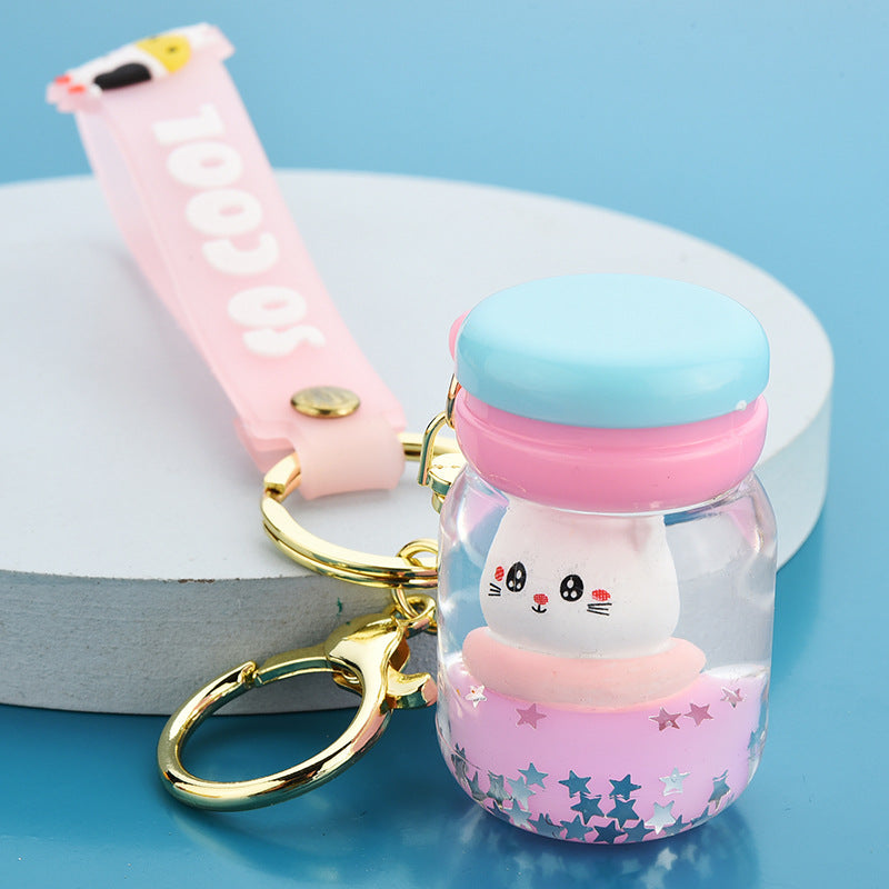 Floating Kitten Macaron Quicksand Keychain