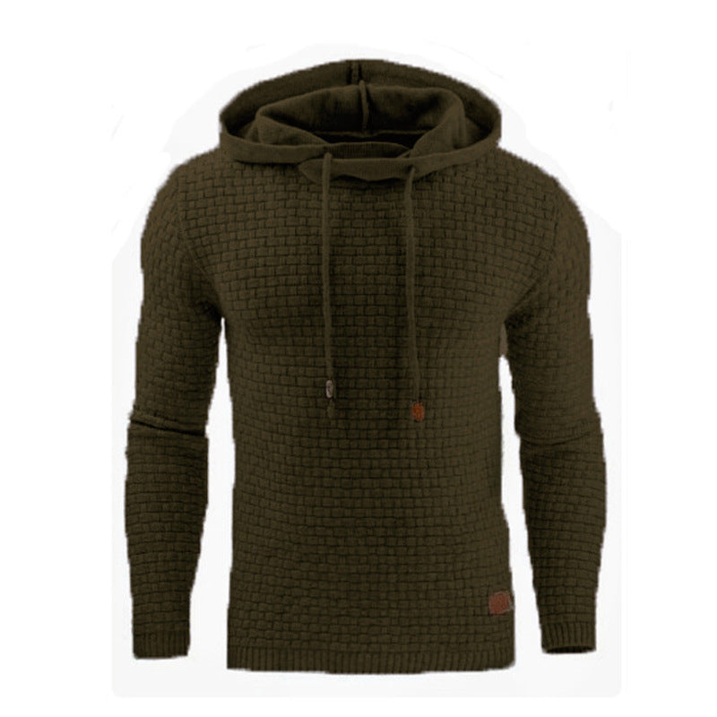 European and American Men's Jacquard Sweater Long-sleeved Hoodie Warm Color Hooded Sweatshirt Jacket