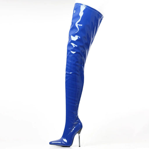 Pointed Toe Side Zip Patent Leather High Stiletto Over The Knee Women's Boots