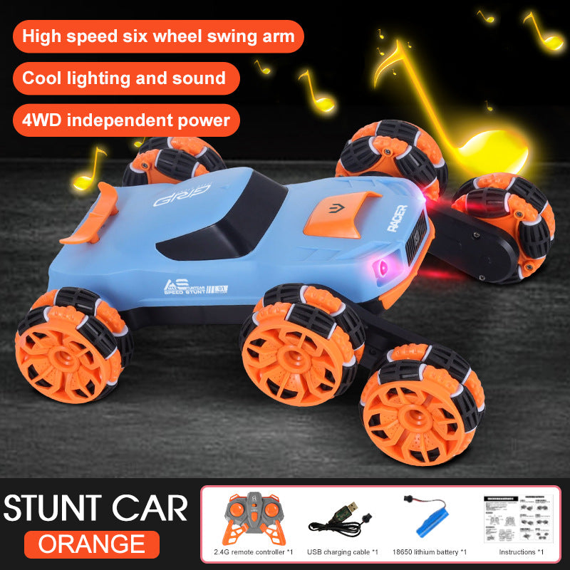 Remote Control Six-Wheel Swing Arm Stunt Car High-Speed Four-Wheel Drive Drift Off-Road Climbing Boys Rotating Deformation Remote Control Car