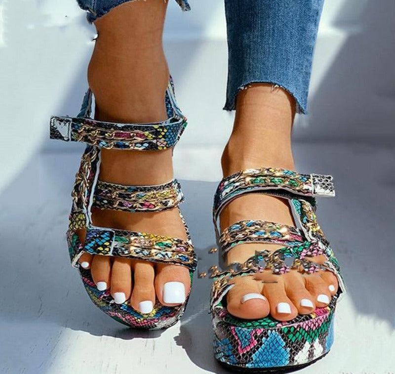 Snake color matching metal chain sandals