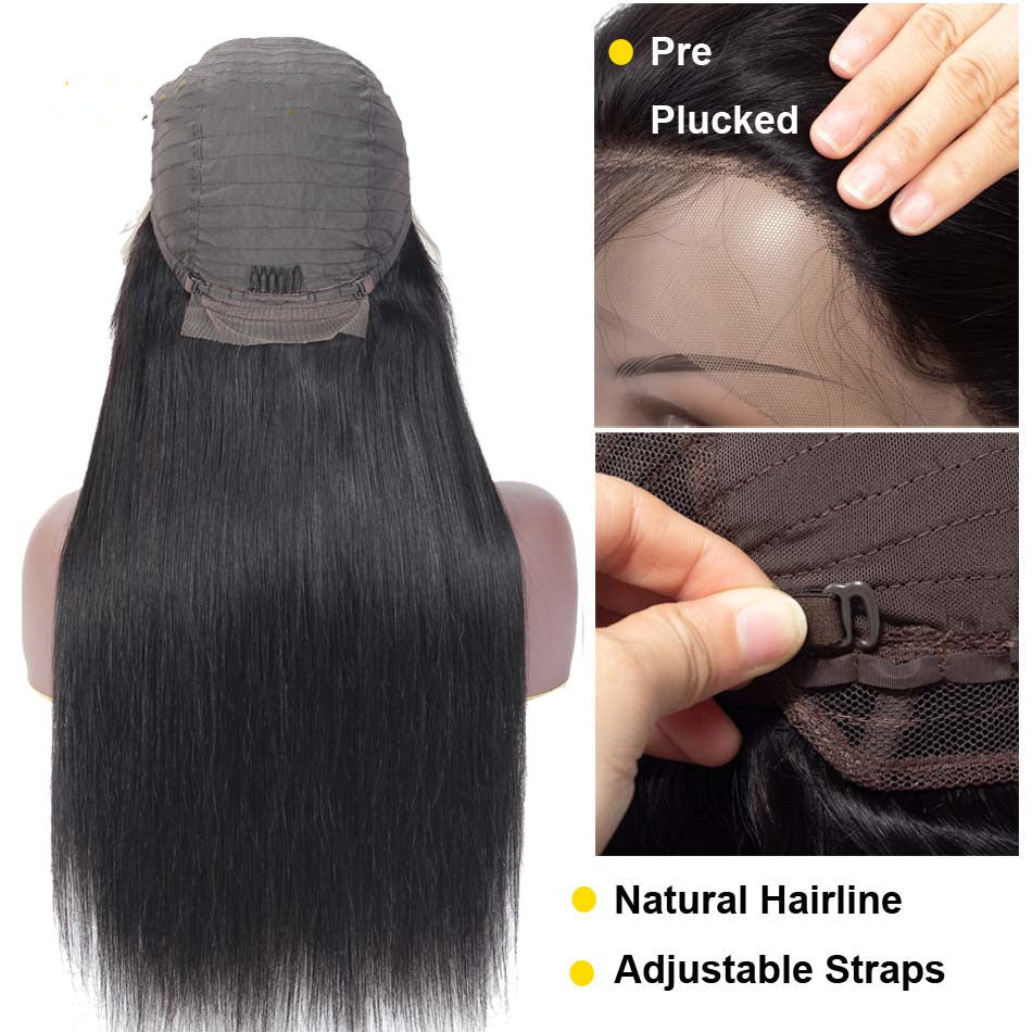 Ladies Mid-length Straight Hair Black Synthetic Front Lace Wig Headgear