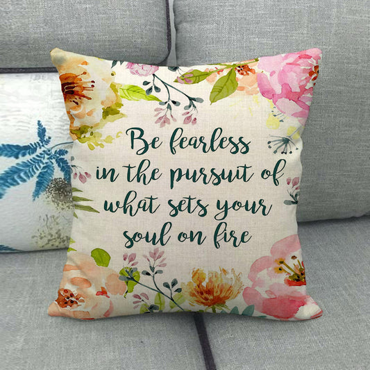 Watercolor Rose And Inspirational Word Linen Home Soft Decoration Sofa Cushion Cover