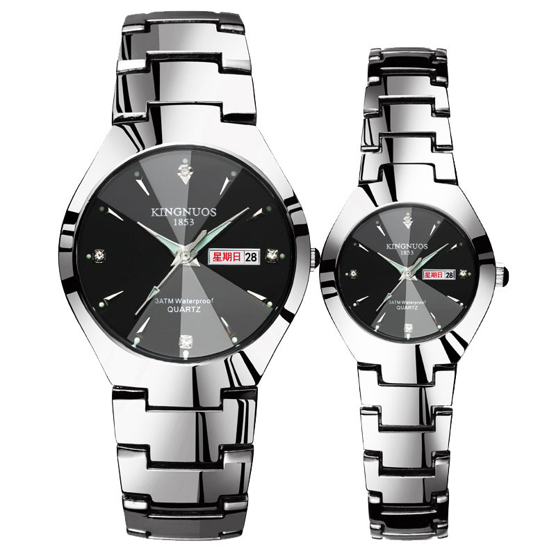 Automatic quartz non-mechanical tungsten steel couple watch