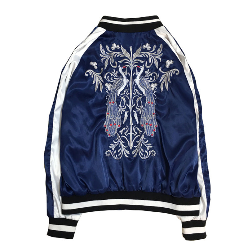 Loose Long Sleeve Peacock Reversible Jacket Embroidered Baseball Uniform