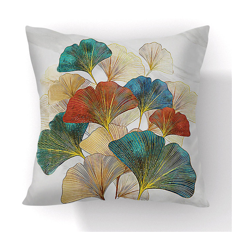 Green Gold Ginkgo Leaf Printed Pillow Cover