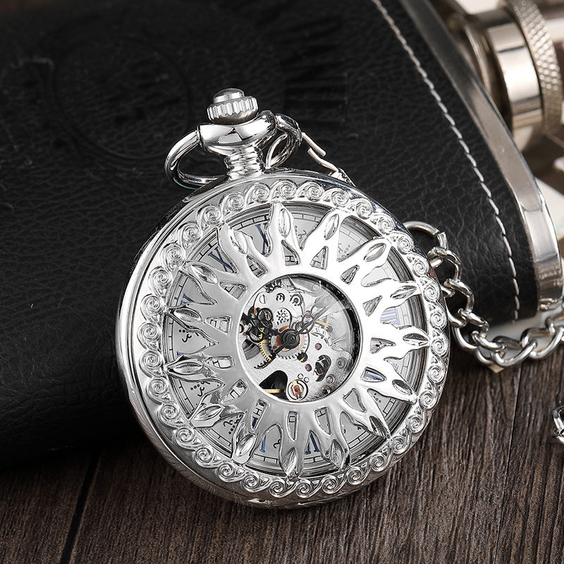 Vintage Men's And Women's Engraved Hollow Automatic Mechanical Pocket Watch