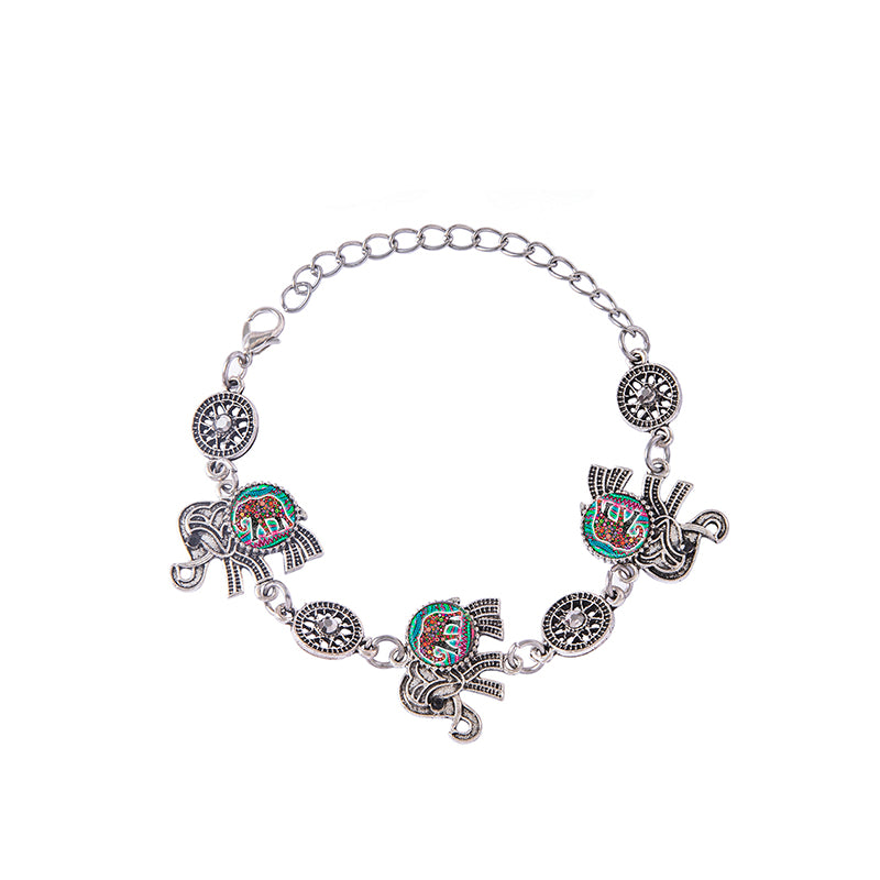 Vintage Ethnic Thai Silver Elephant Jewelry Set Necklace Bracelet Earrings For Women