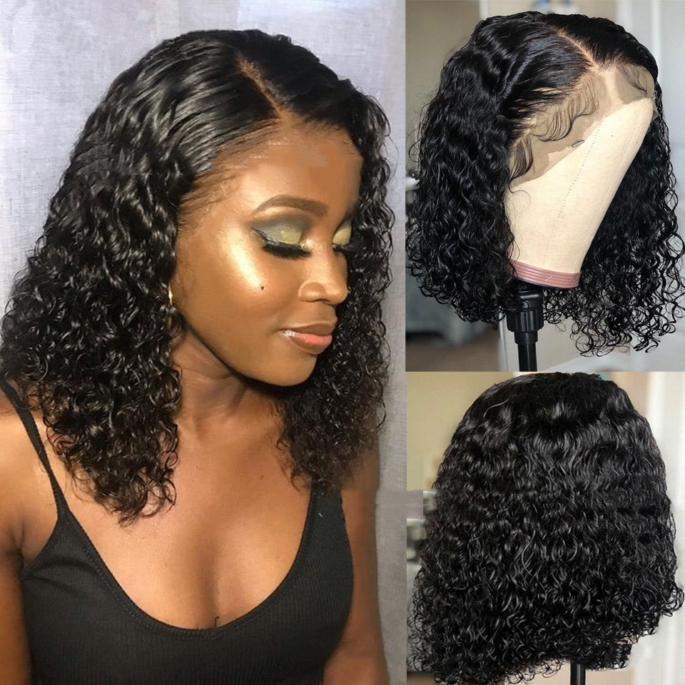 New Hot European And American Front Lace Wig Medium Black African Small Curly Short Curly Hair