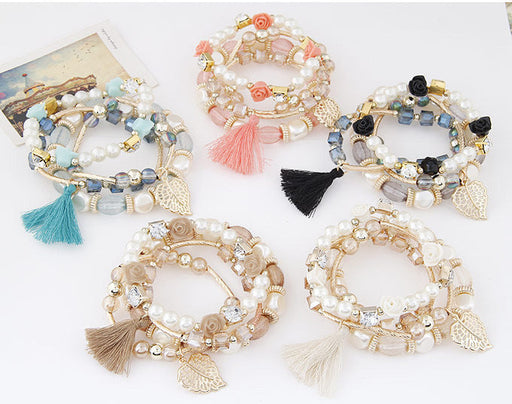 Fashion Trend Crystal Beads Pearl Leaf Fringe Bracelet