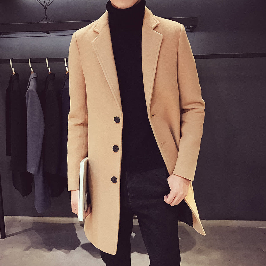 Men's mid-length trench coat Korean style slim woolen coat