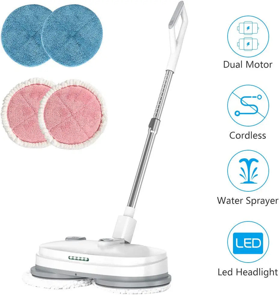 Cordless Electric Spin Mop Hardwood Floor Cleaner With Built-in 300ml Water Tank Polisher With Led Headlight And Sprayer