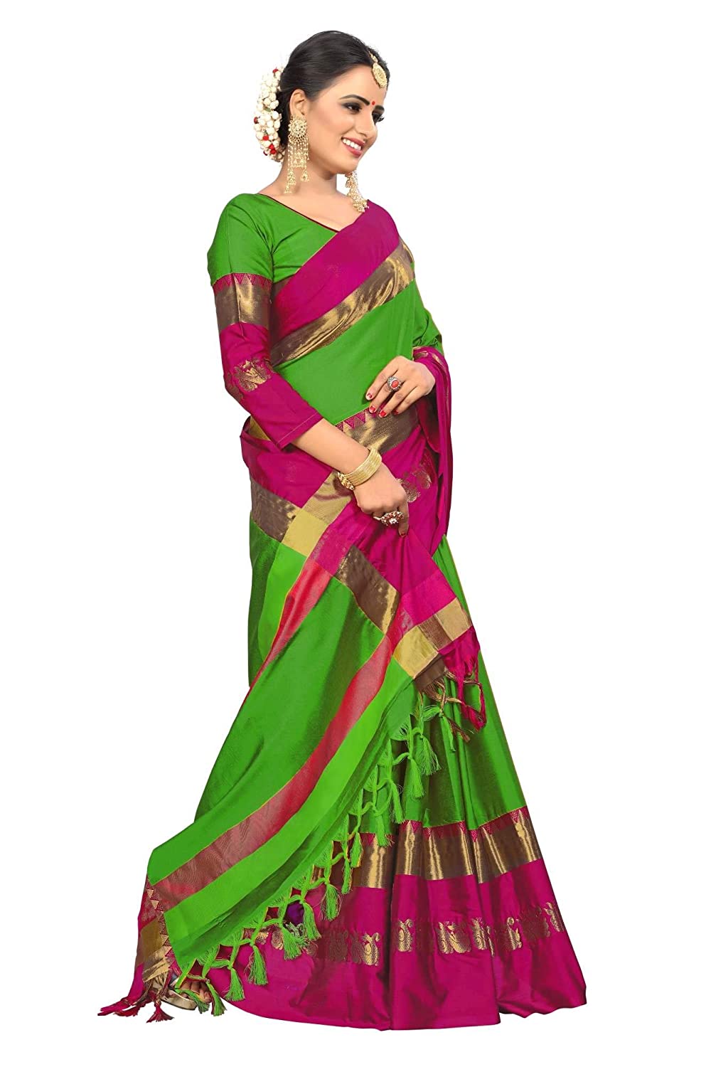 Designer Sarees Women's Banarasi Cotton Silk Saree With Blouse Piece Indian Sari Traditional Saree Wedding Dress Handmade Famous Actress Style Party Wear Free Size Ethenic Wear Clothes For Wo