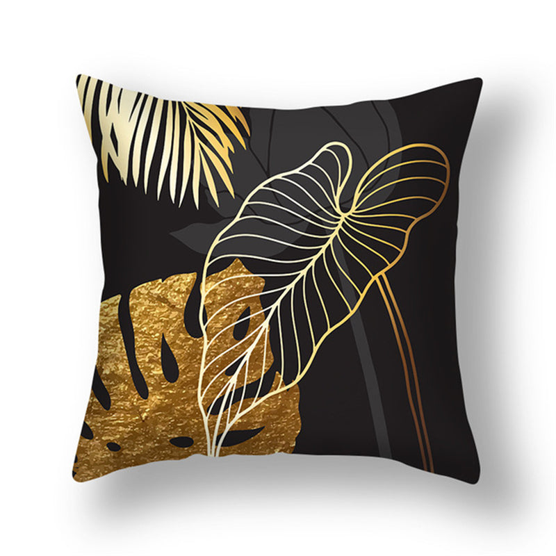 Green Gold Ginkgo Leaf Printed Pillow Cover