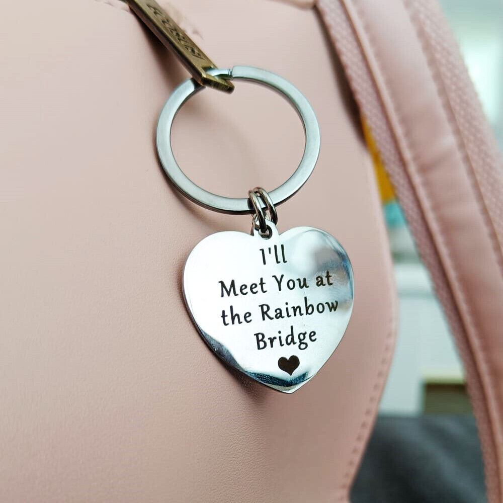 Loss Of Pet Memorial Keychain Dog Cat Jewelry Sympathy Key Ring - Rainbow Bridge