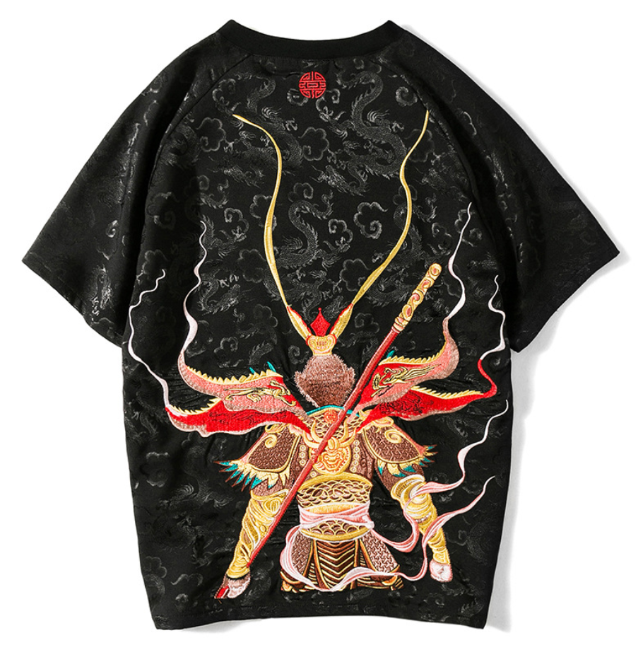 Embroidered Sun Wukong Retro Dragon T-Shirt