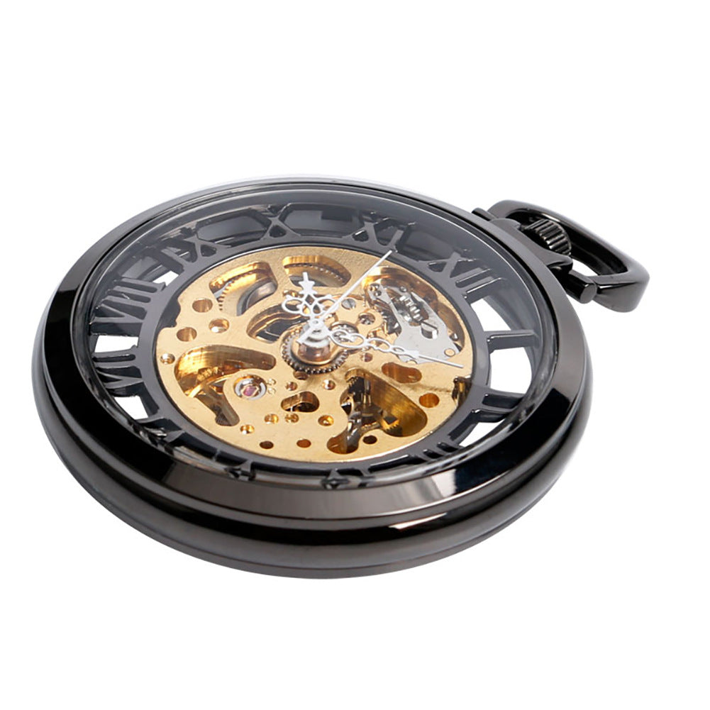 Double-sided Transparent Cutout Design Straight Plate Without Cover Roman Literal Mechanical Pocket Watch