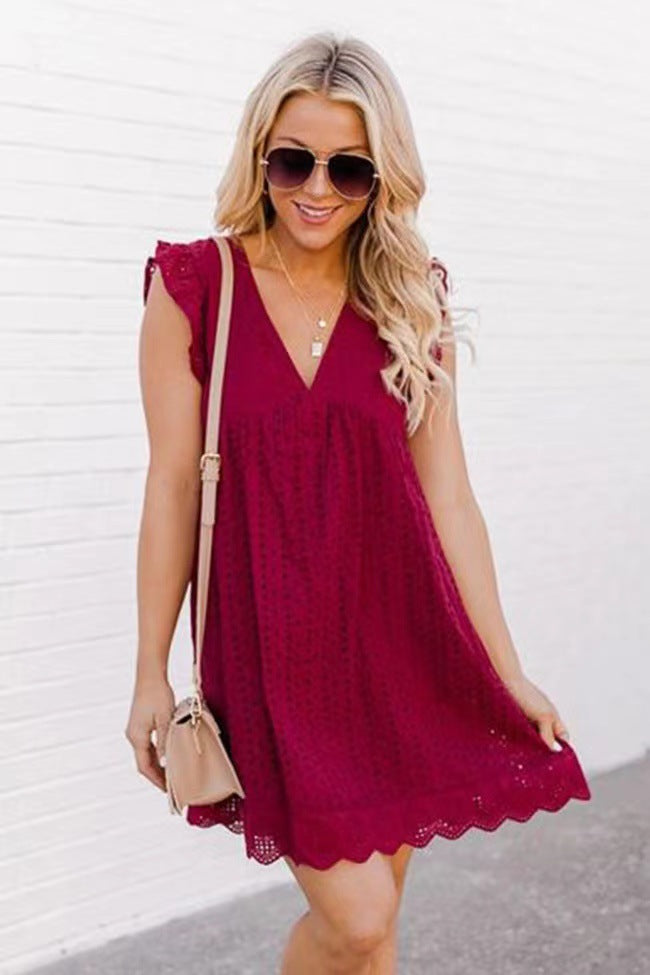 Lace Jacquard Cutout V-Neck Dress