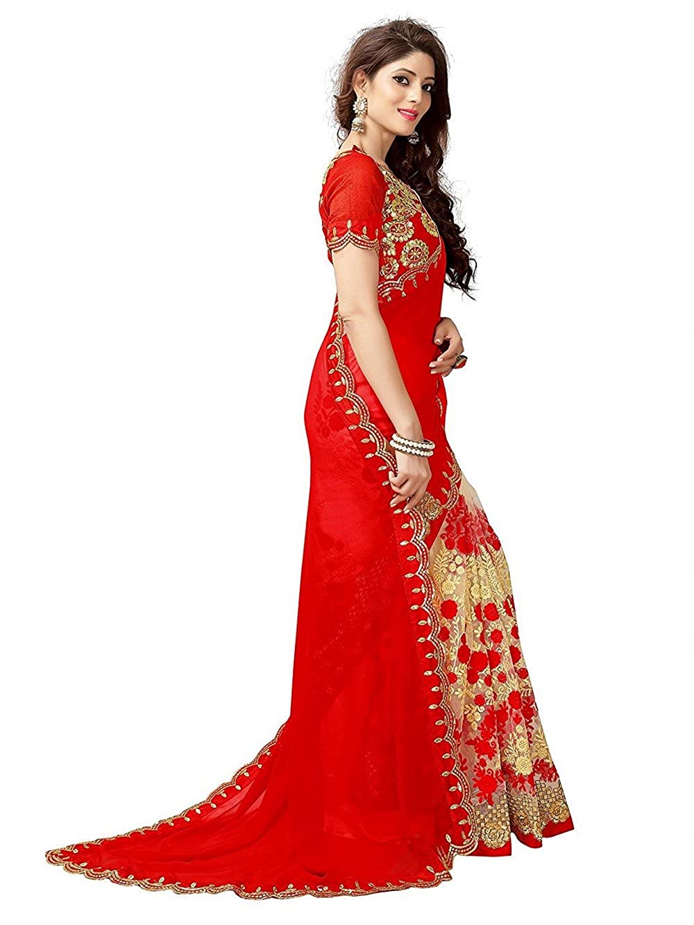 Women's Tant Georgette Saree With Blouse Piece Indian Sari Traditional Saree Wedding Dress Handmade Famous Actress Style Party Wear Free Size  Ethenic Wear Clothes For Women