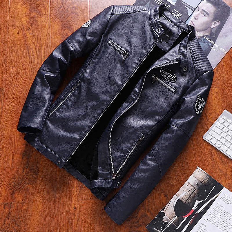 Add velvet anti - cold PU leather jacket