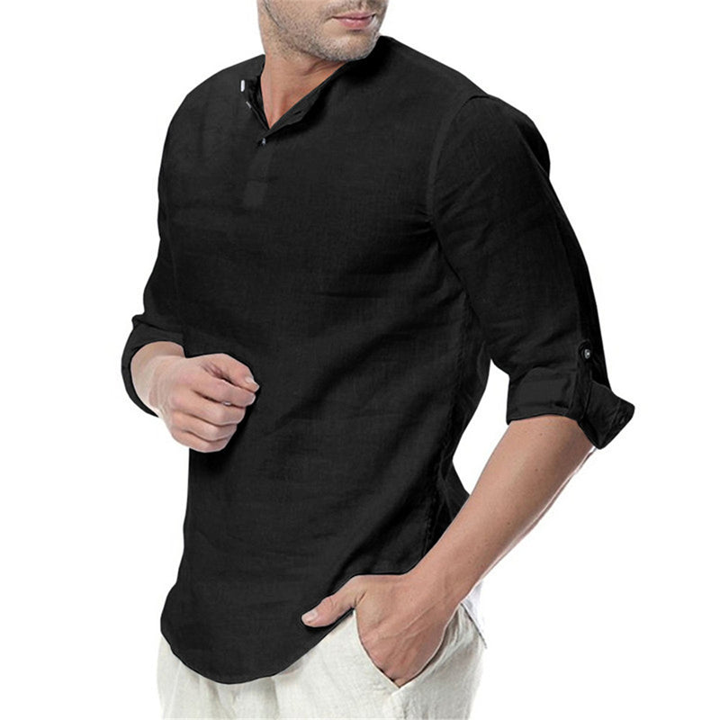 New Men's Summer Long Sleeve Cotton Linen Long Sleeve Shirts