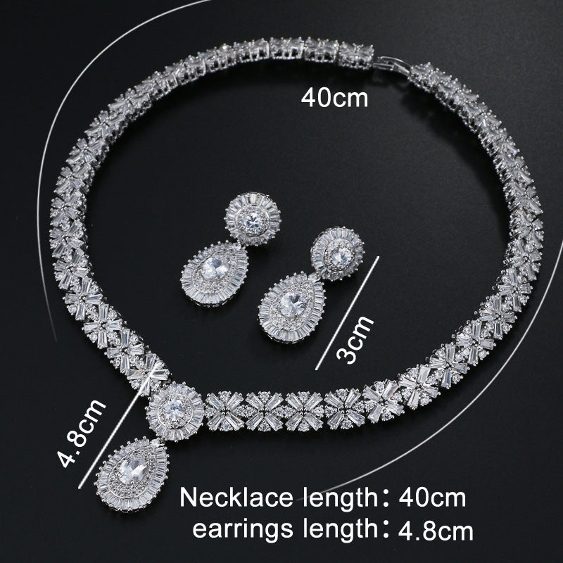 Bride's Round Zircon Wax Earrings Necklace Set