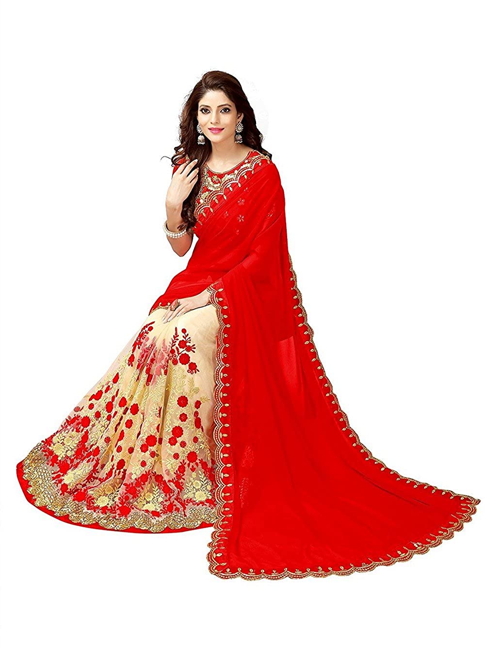 Women's Tant Georgette Saree With Blouse Piece Indian Sari Traditional Saree Wedding Dress Handmade Famous Actress Style Party Wear Free Size  Ethenic Wear Clothes For Women