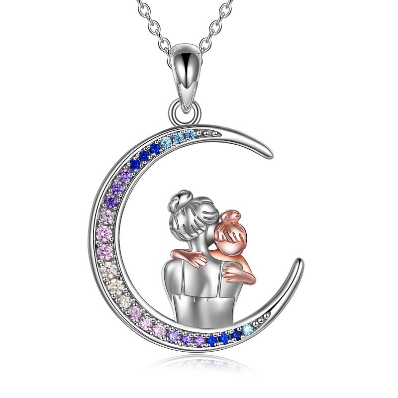 I Love You Mom Necklace Sterling Silver Mother Hold Daughter Moon Necklace Jewelry Gifts