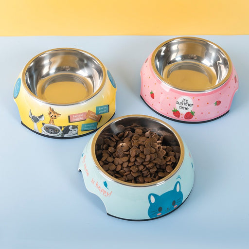 Minebea Pet Bowl Cartoon Two-In-One Dog Bowl Water Bowl Stainless Steel Dog Bowl