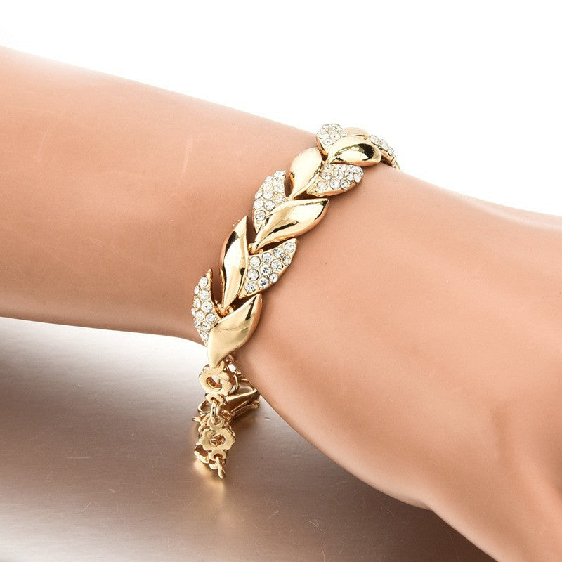 18K Gold Leaf Bracelet Fashion Wedding Jewelry Women's Diamond Bracelet