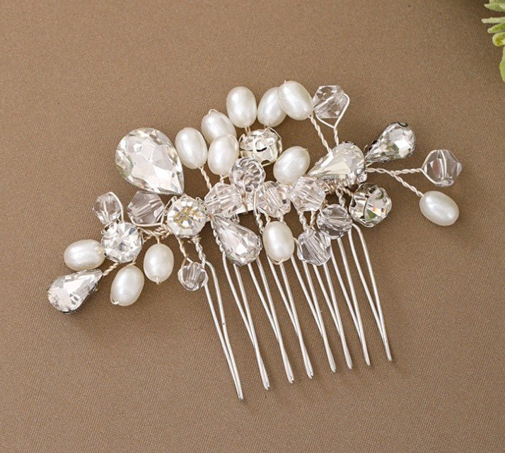 Simple wedding jewelry crystal pearl handmade crystal hair comb