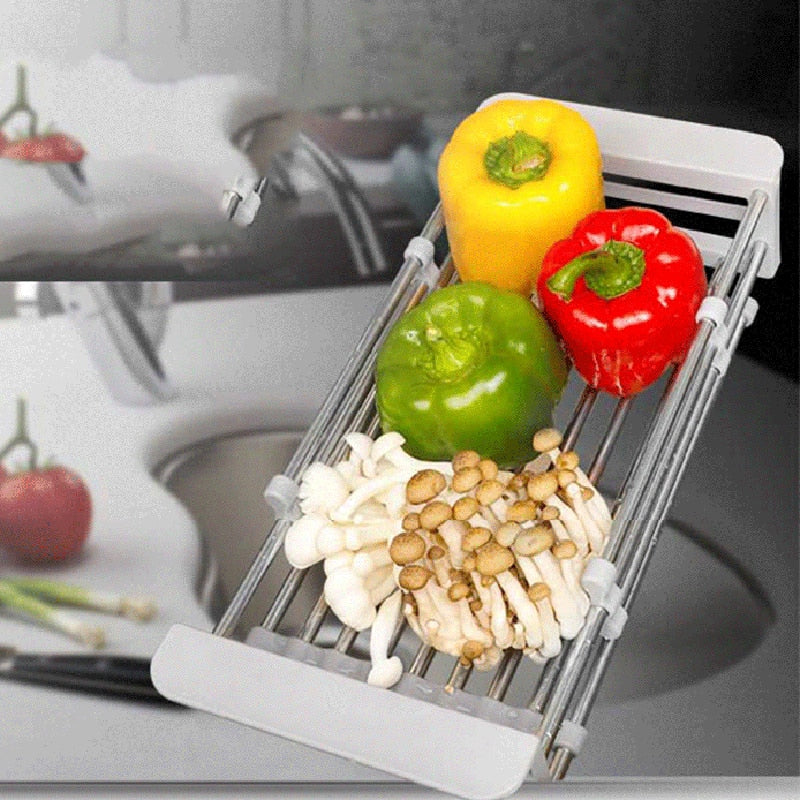 Adjustable Sink Dish Drying Rack Kitchen Organizer Stainless Steel Sink Drain Basket Vegetable Fruit Holder Storage Rack