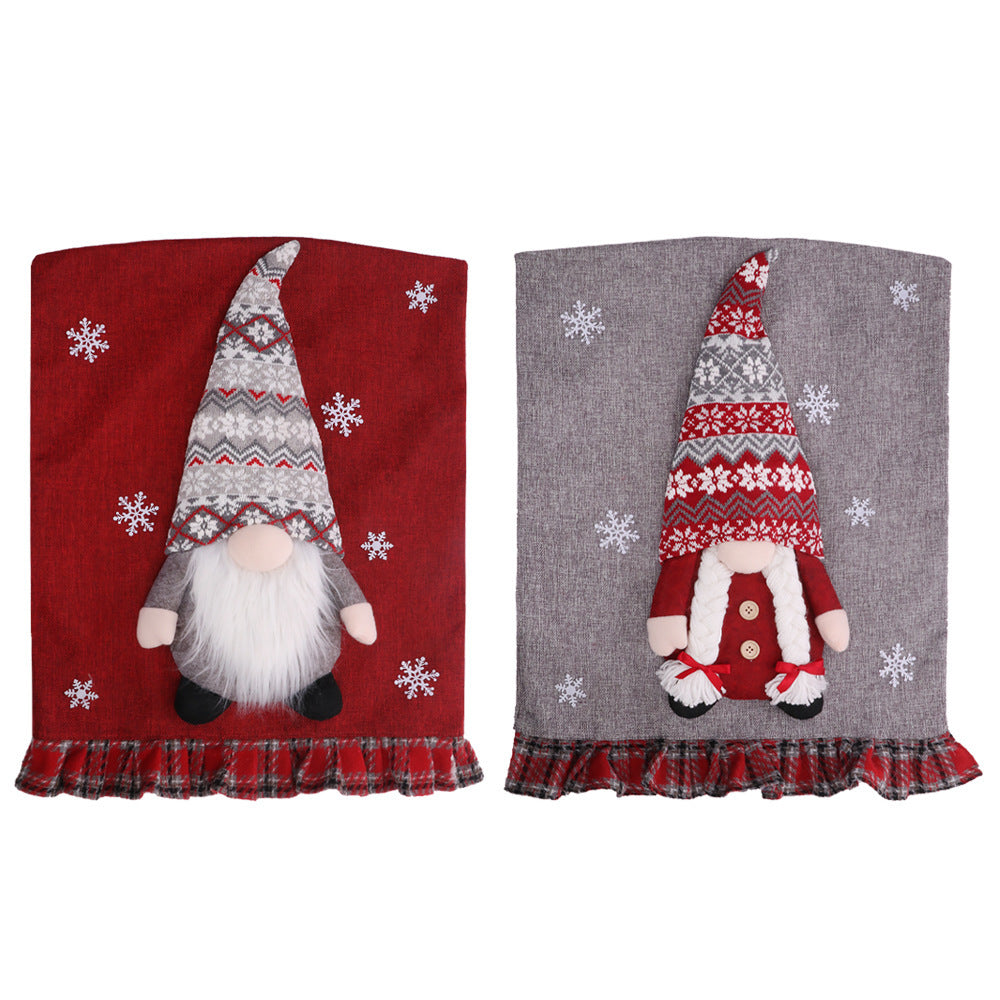 Christmas Restaurant Decorative Linen Chair Covers Fabric Three-Dimensional Gnome Forest People Doll Chair Covers