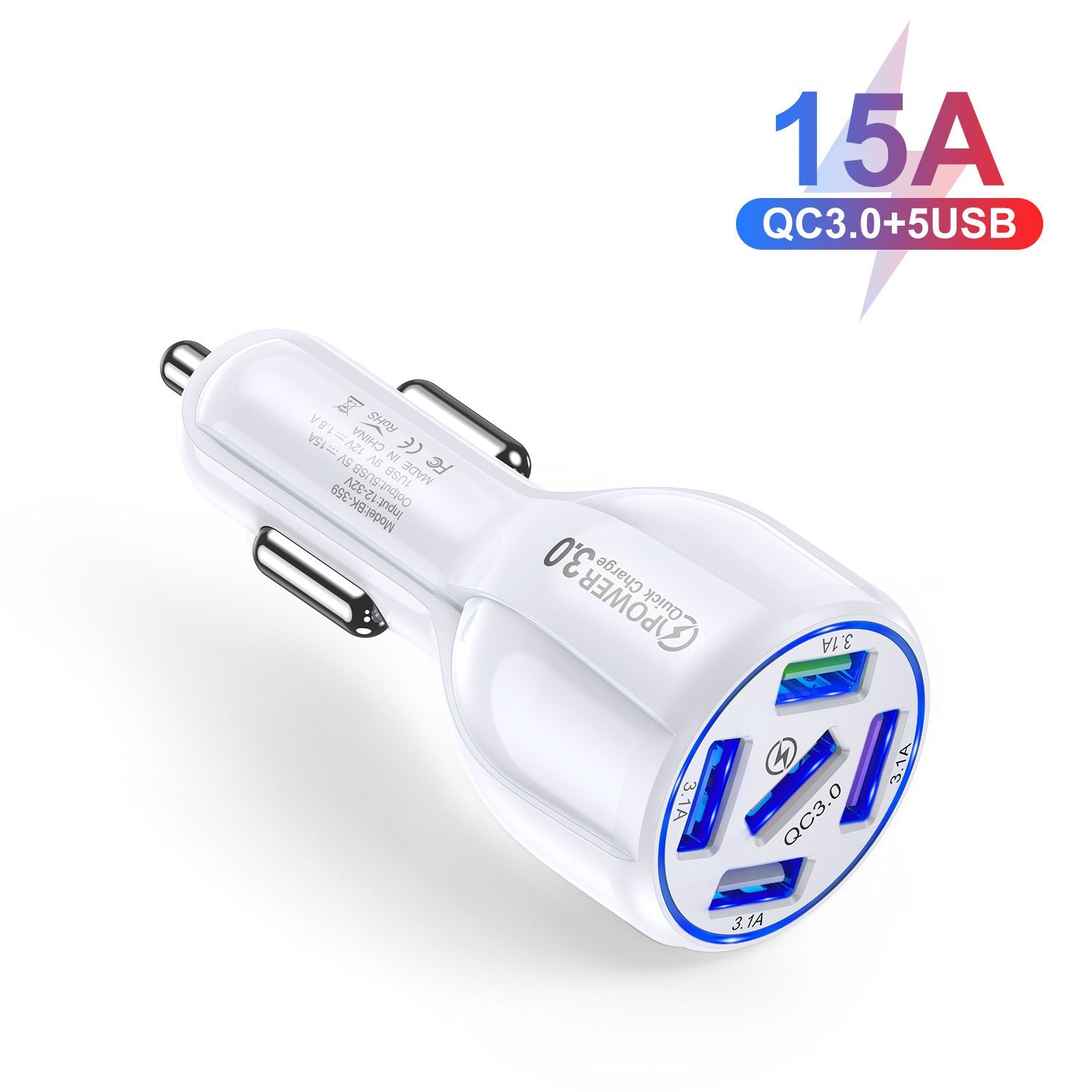 Factory Wholesale 5-port 15A QC3.0 5USB Car Charger Fast Charge Car Charger One For Five Mobile Phone Car Charger