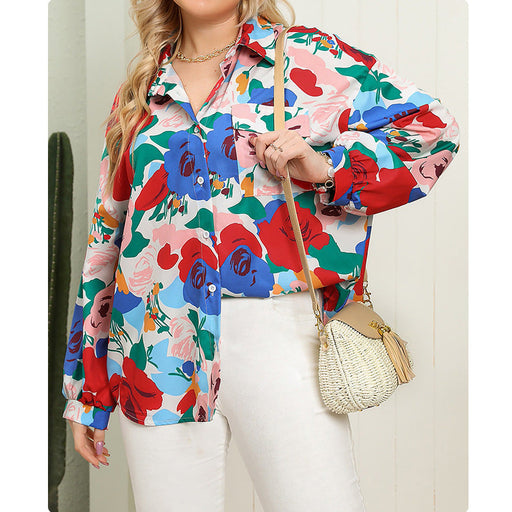 Women's Casual Printed Plus Size Long Sleeve Shirt