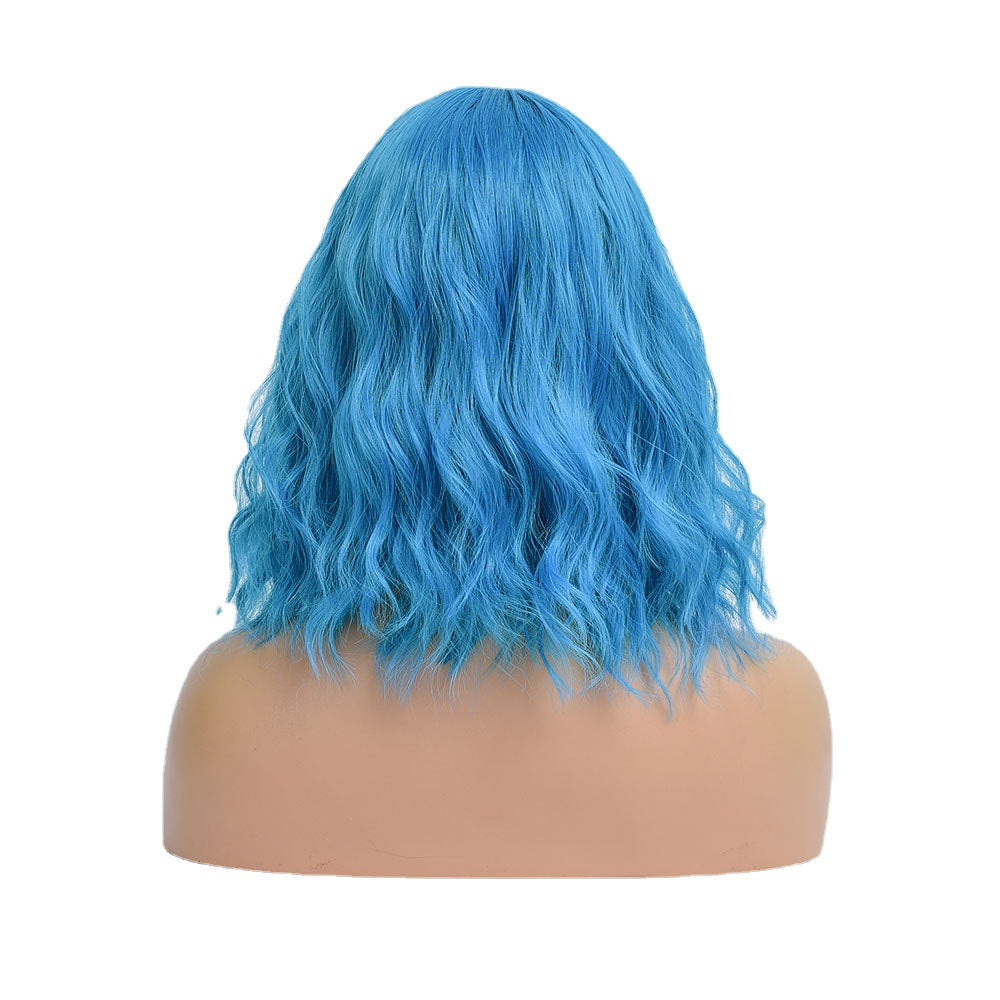 New European And American Style Wig Women's Light Blue Short Curly Hair Chemical Fiber Wig