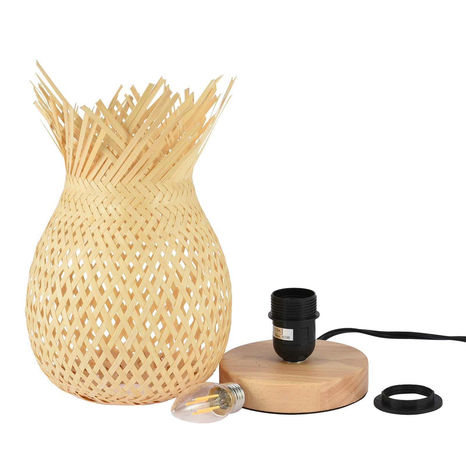 European Style Rubber Wood Table Lamp Bamboo Woven Hotel Bedside Table Lamp