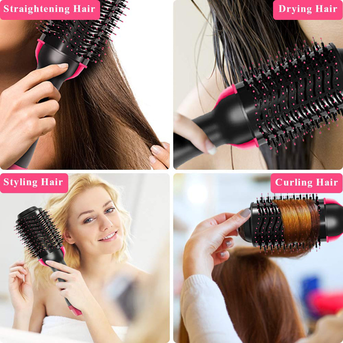 2 in 1 Multifunctional Hair Dryer & Volumizer Hair Brush Roller Rotate Comb Styling Straightening Curling Iron